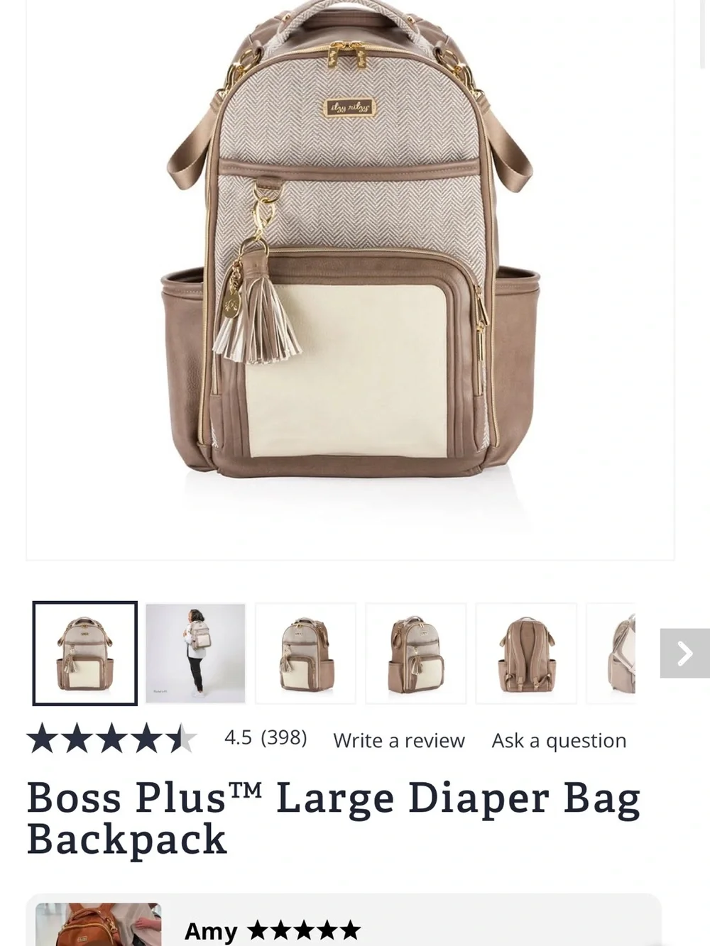 Itzy Ritzy Taupe & Cream Herringbone Diaper Backpack